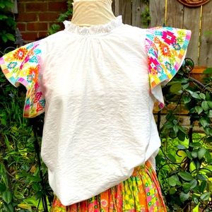 THML White Top with Multicolor Sleeves